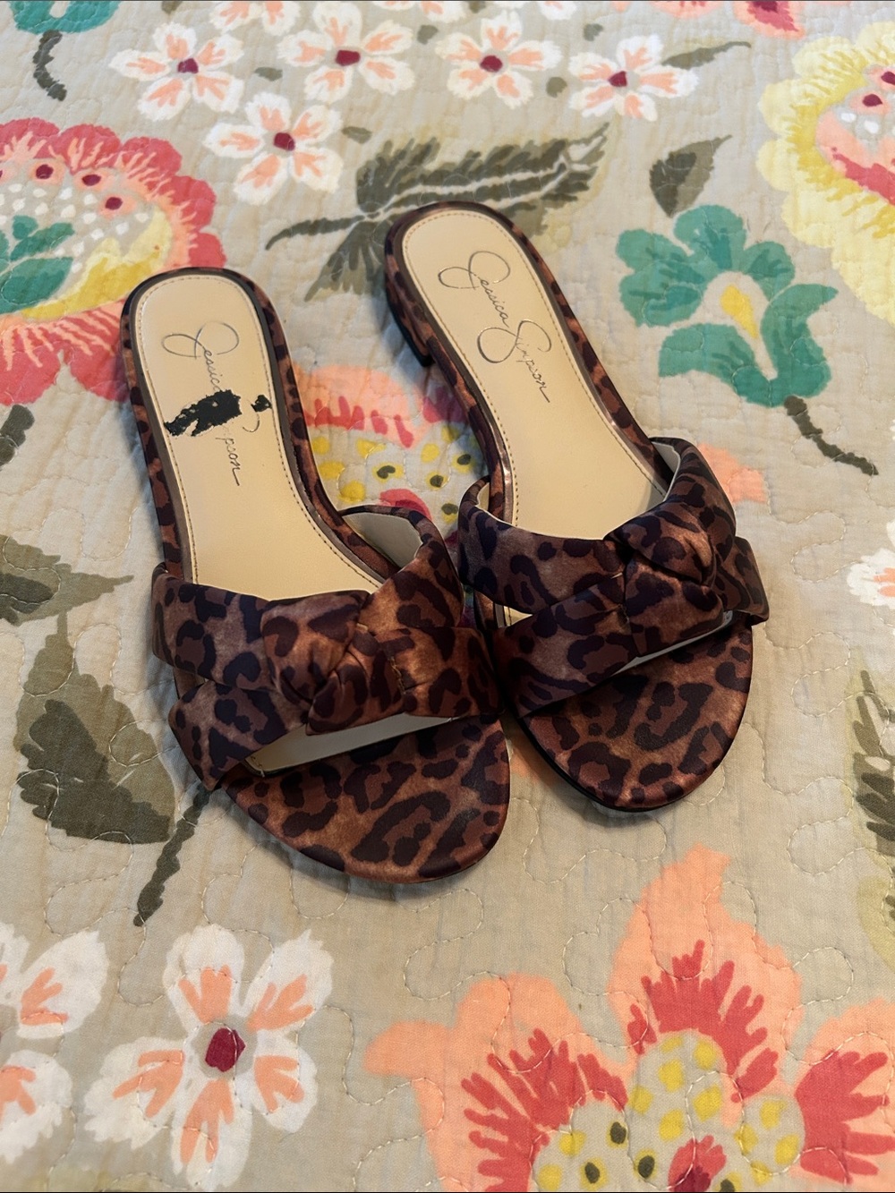 Jessica Simpson Leopard-Print Knotted Slide Sandals - Brown